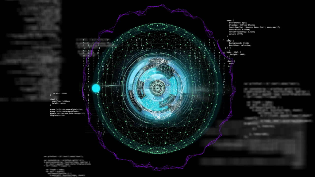 Animation of digital data processing over black background