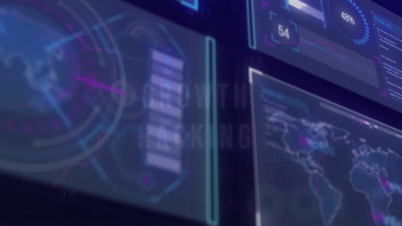 Animation of data processing over growth hacking text