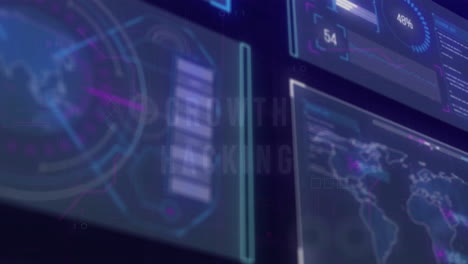 animación del procesamiento de datos sobre texto de hacking de crecimiento