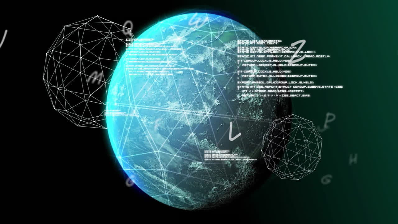 Animation of network of connections with data processing over globe