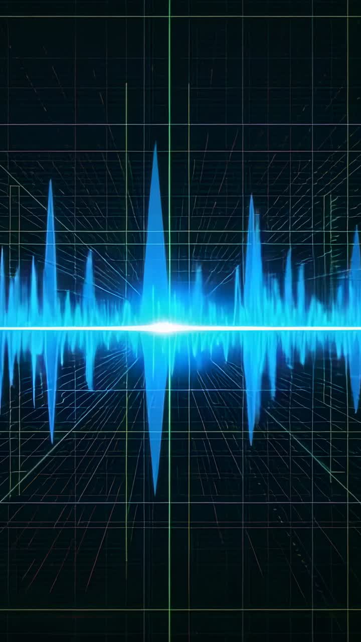 Vertical video: Reacting to audio, blue wave pulsing across 3D grid with axis glow and green guide