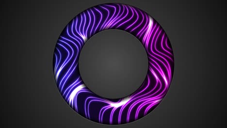 ondas de neón azul púrpura brillantes y marco de círculo negro animación de video