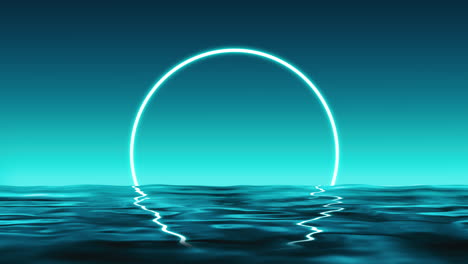 loop round neon shape reflected over blue water