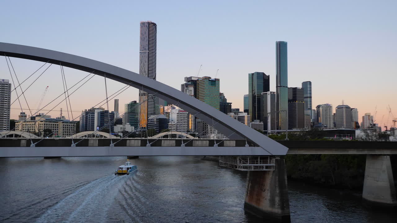 Brisbane City Transportation at Sunset