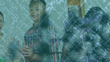 animation of mathematical equations over diverse schoolchildren in classroom