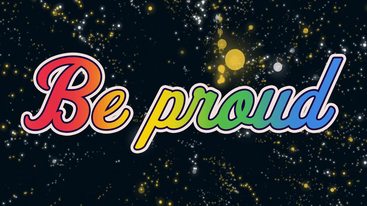 어두운 배경에 반이는 별 위에 자랑스러운 텍스트 애니메이션