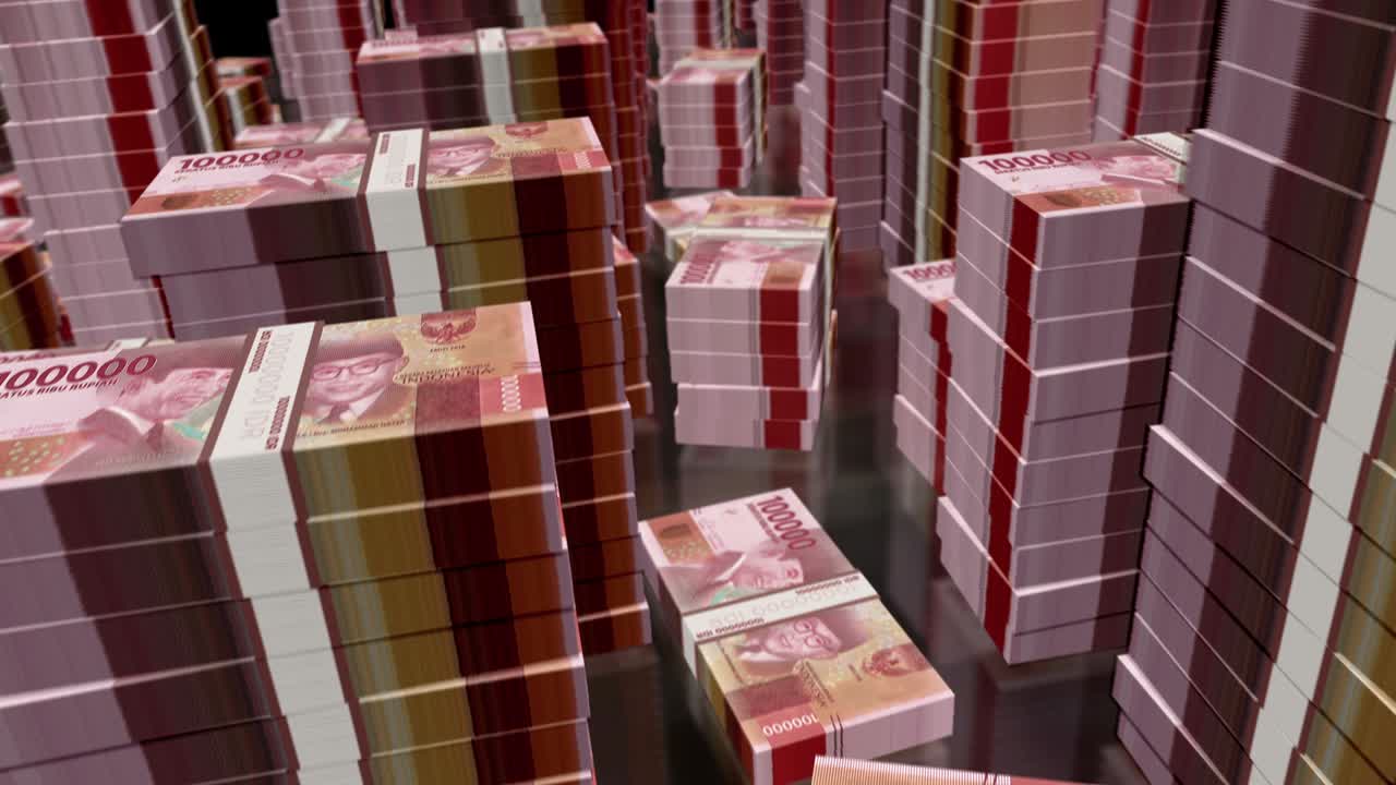 인도네시아 루피아 (indonesian rupiah) 지폐 위로 날아다니는 3d 애니메이션