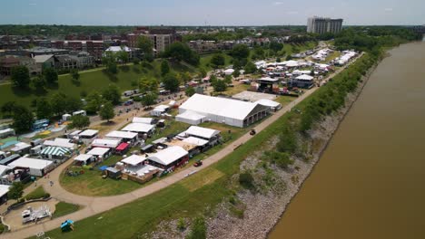 Aerial-View-of-Memphis-in-May-BBQ-Festival-in-Downtown-Memphis,-Tennessee