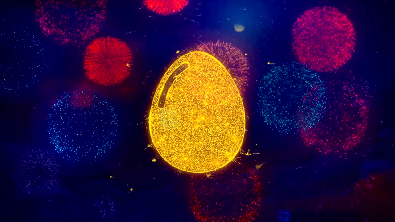 икона яйца на красочных фейерверковых частицах.