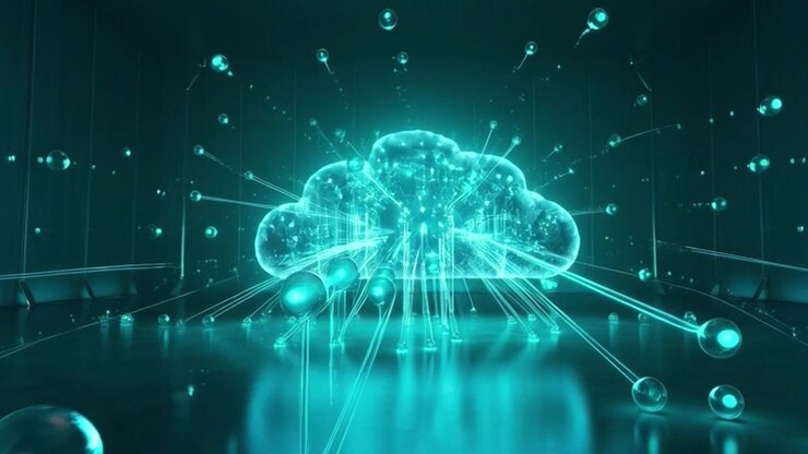 Digital Cloud Computing Network with Glowing Data Connections