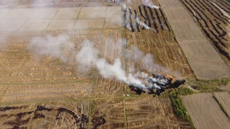 Drohne-Fliegt-über-Brennende-Stoppeln-Auf-Dem-Feld