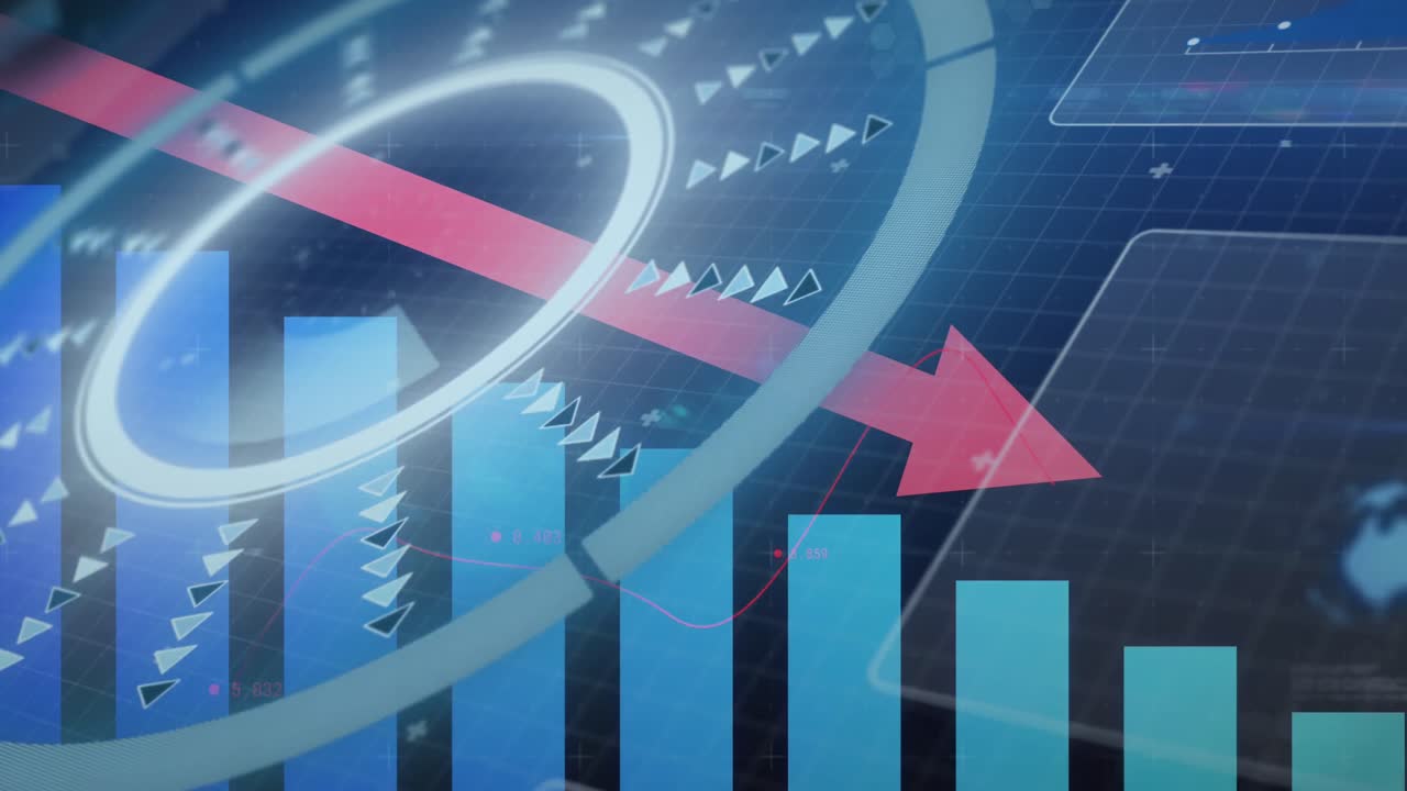 블랙 배경에 금융 데이터 처리 및 범위 스캐닝의 애니메이션