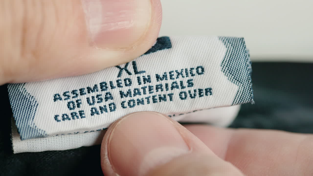 Close-up of Clothing Tag Showing Size and Country of Origin