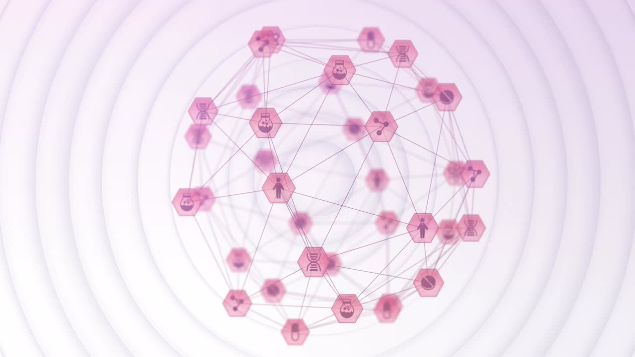 globo de iconos digitales contra círculos blancos que se forman sobre un fondo blanco