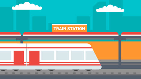 an animation of a modern train background at the station