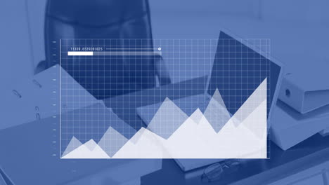 animation of statistical data processing against view of office desk