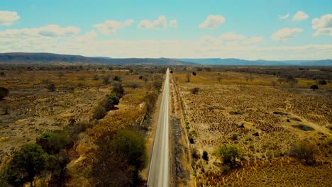 a rural road in the brazilian countryside through drought stricken farmland - aerial view