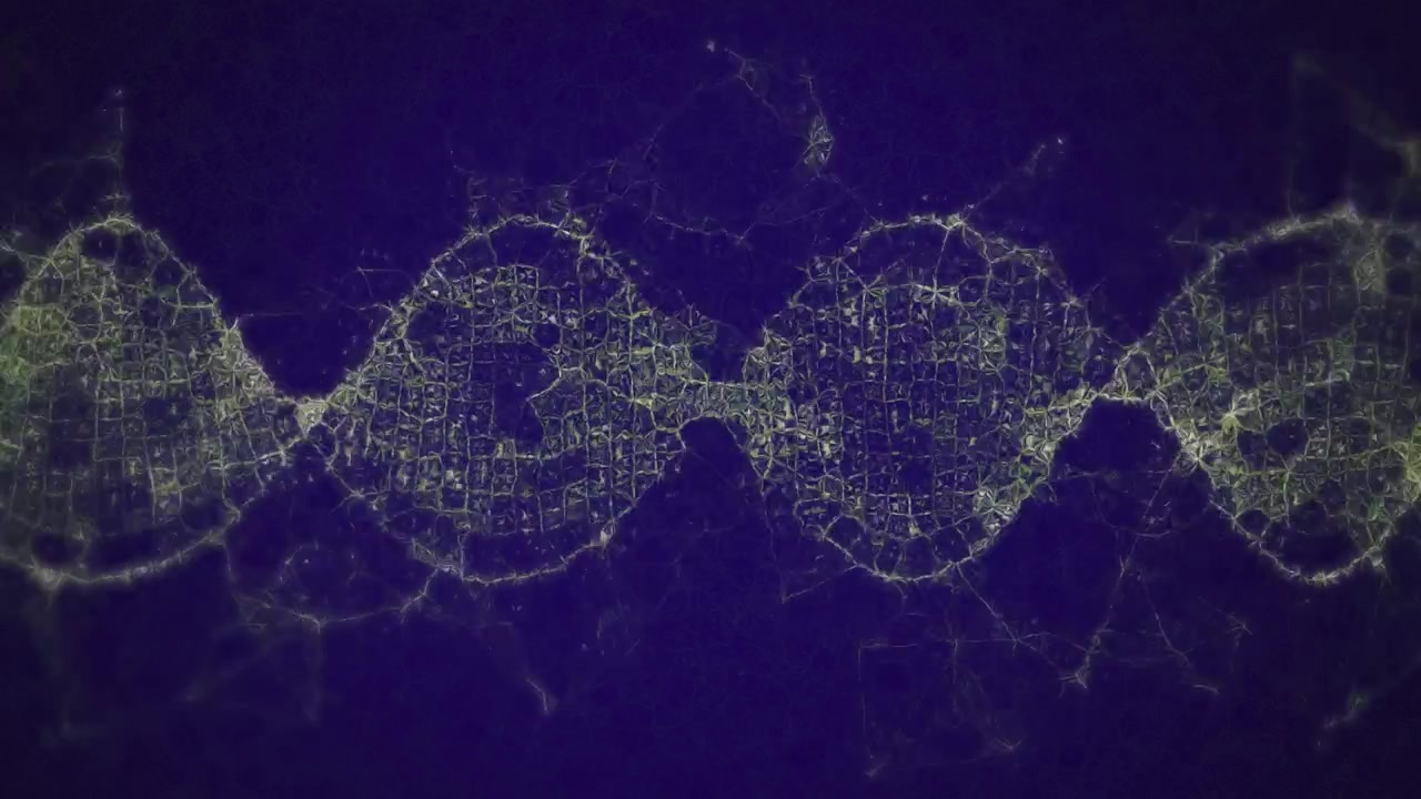 Animazione di un filamento di DNA su sfondo blu