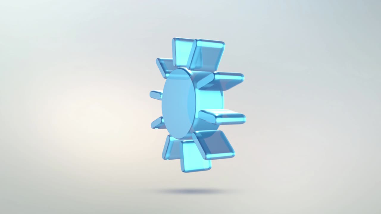 날씨 예보 아이콘: 투명한 유리로 만든 태양, 회전하는 기호, 알파 채널을 가진 구름 없는 태양만.