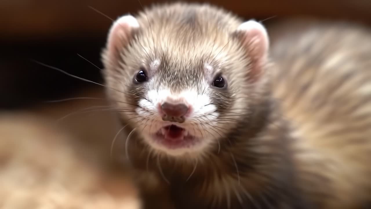 Curious Ferret Expresses Its Playful Personality Through Charming Captures Showcasing Its Quirky Expressions and Distinctive Features in a Warm Setting