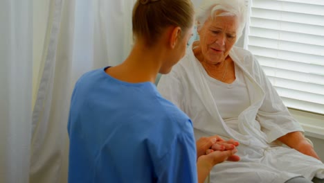 caucasian female doctor consoling senior woman in a comfortable home 4k