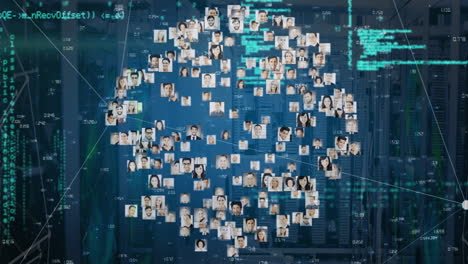 animación del globo hecho de fotos del usuario girando sobre el procesamiento de datos en fondo naval