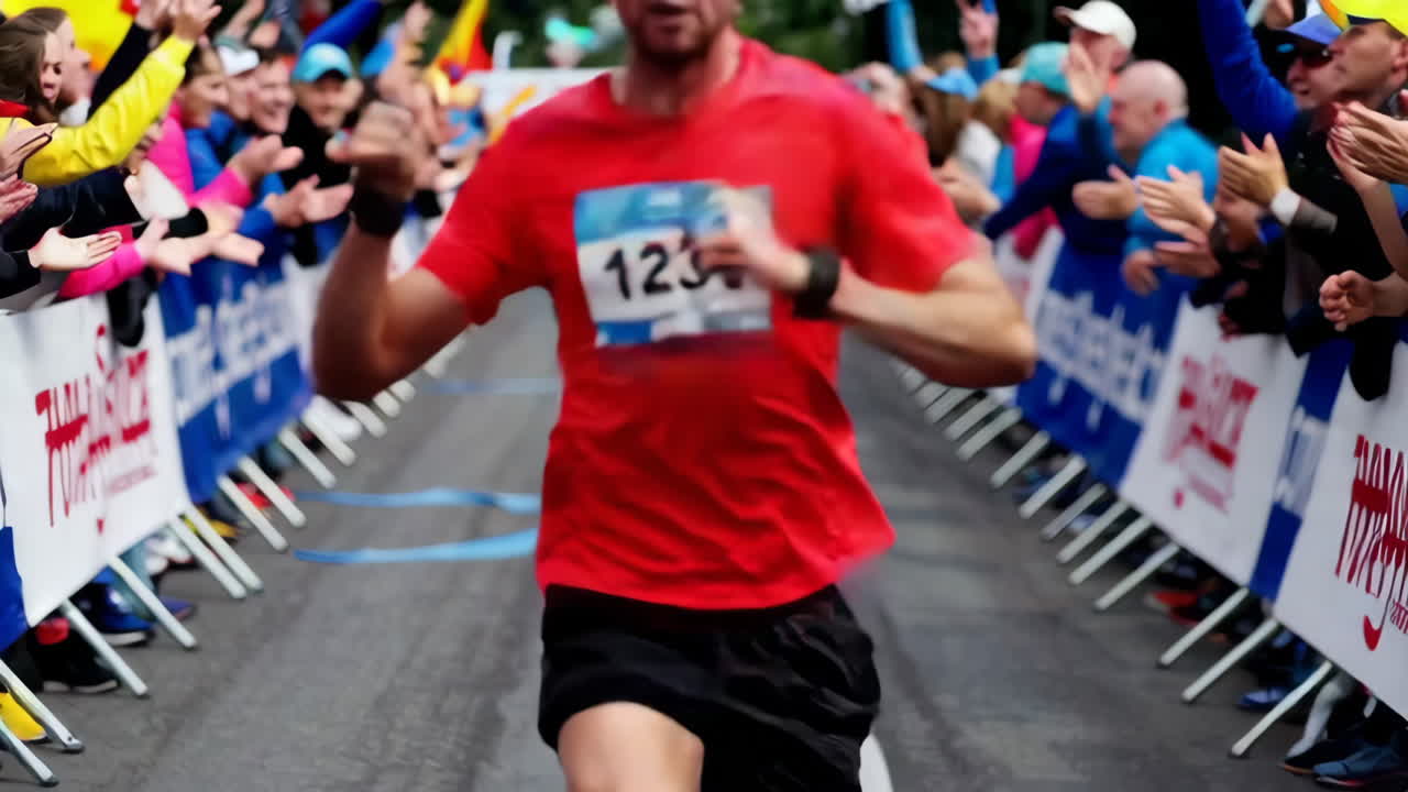 Marathon Runner with Crowd Support