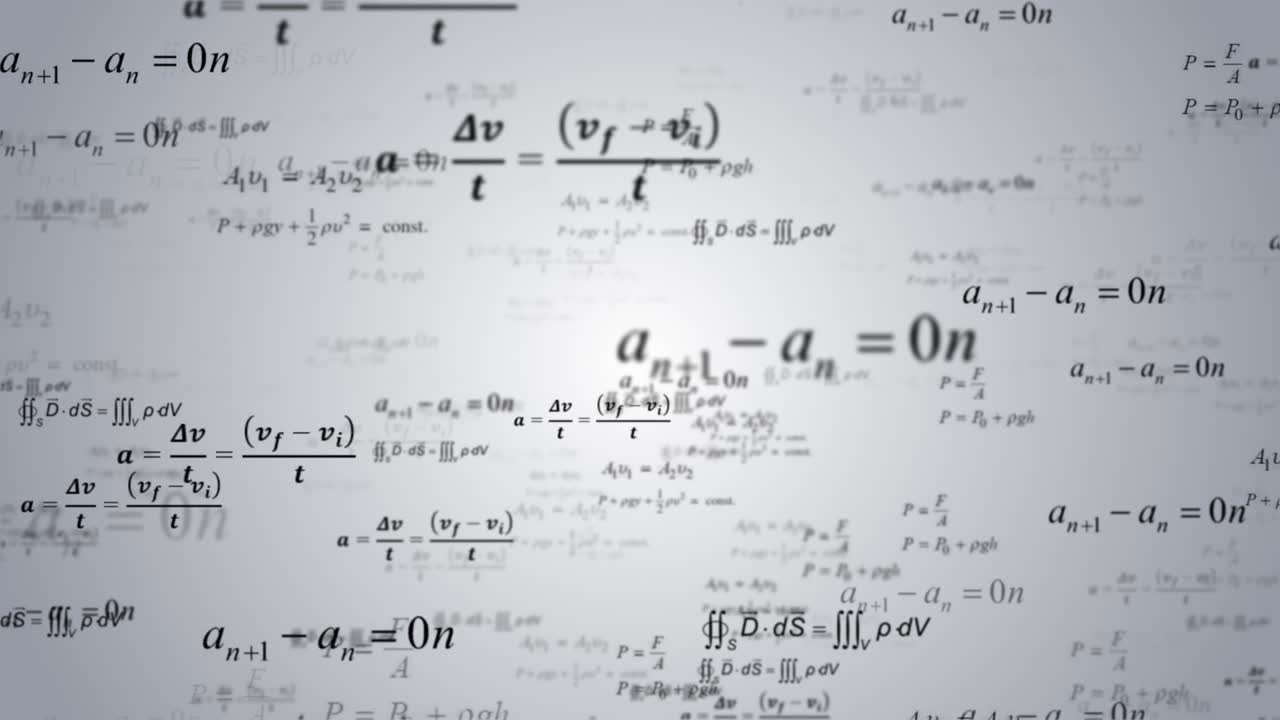 un viaje suave en ecuaciones de óptica geométrica fórmulas de física fondo de animación de bucle.