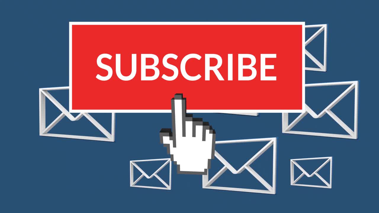 Subscribe button with pointing hand on social media 4k
