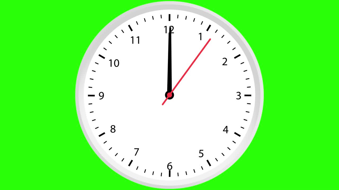 reloj analógico de un minuto en pantalla verde
