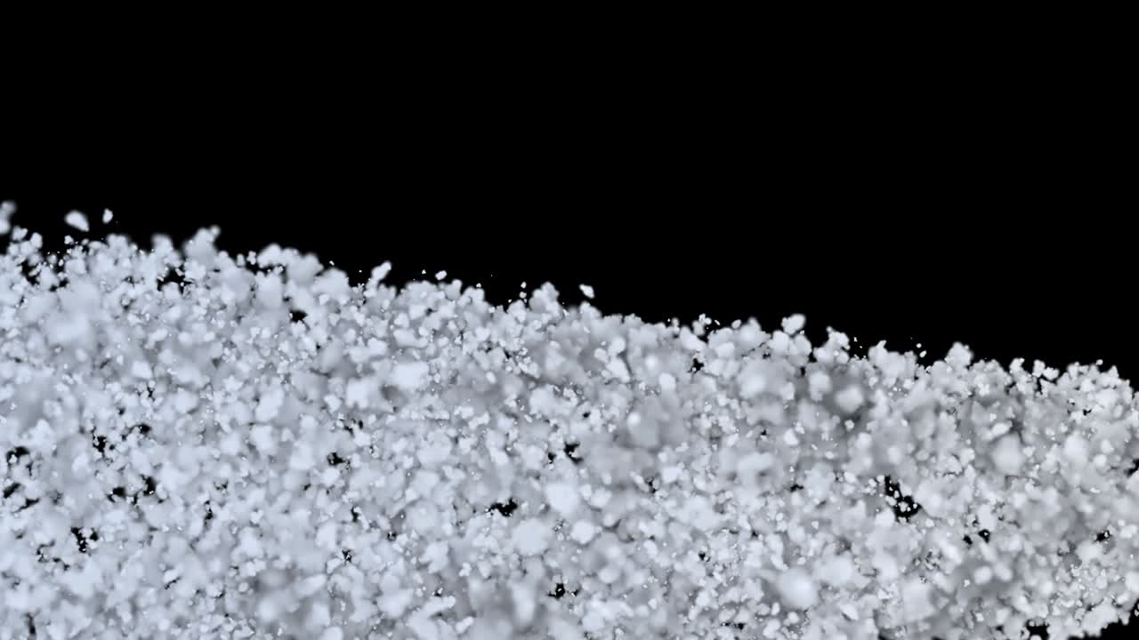 추상적인 애니메이션, 파란색 면화 전환, 오른쪽에서 왼쪽으로 이동하는 반 화면, 검은색 배경의 모션 그래픽.