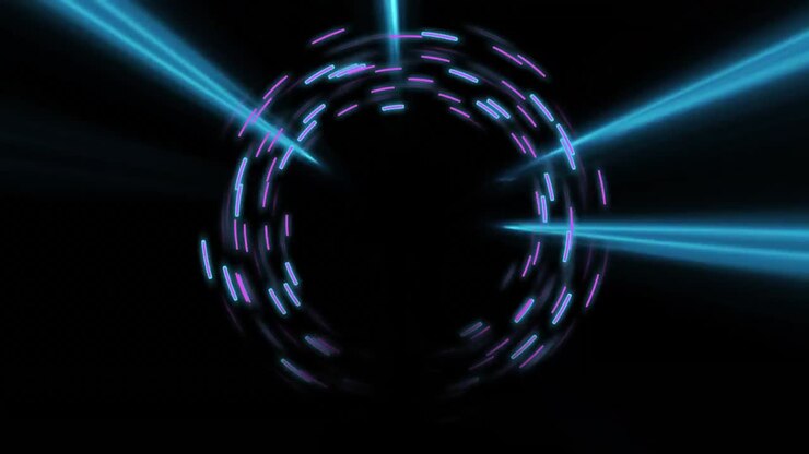 Animation of blue neon light trails and shapes over black background