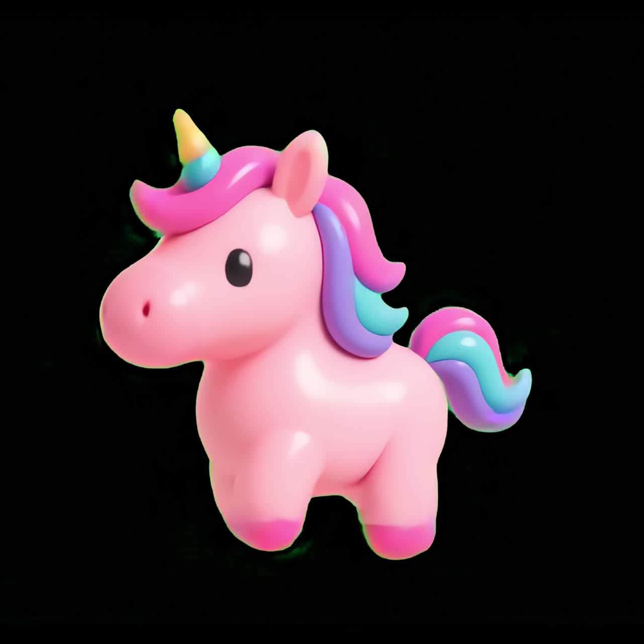 Colorful unicorn toy illustration animation isolated asset, transparent 4K video, alpha channel