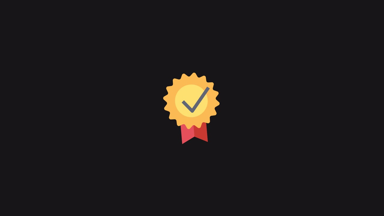 Animated Gold Medal with Checkmark Icon on Black Background