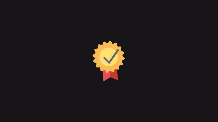 Animated Gold Medal with Checkmark Icon on Black Background