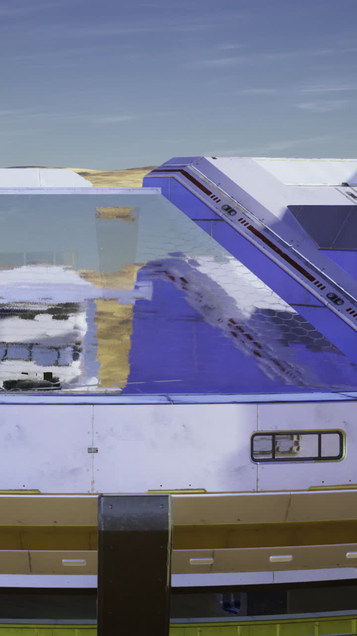 Laboratory facility on a distant planet under a clear blue sky