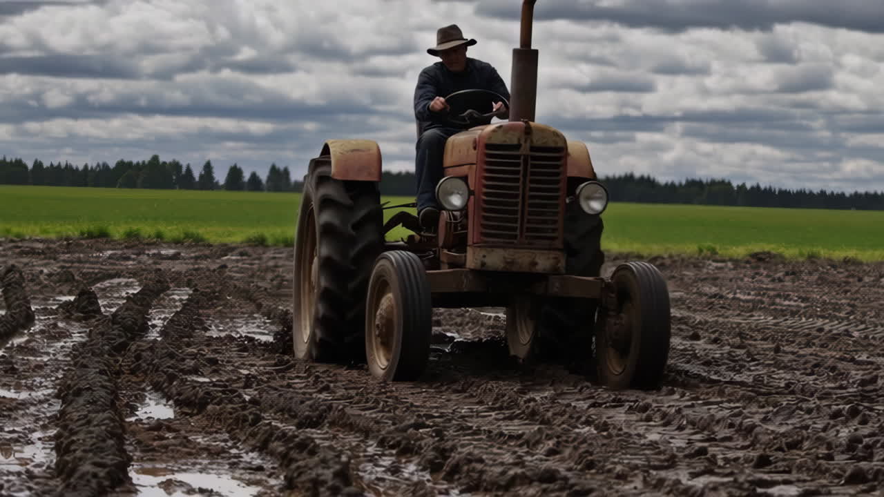Farmer Working in a Mud Field