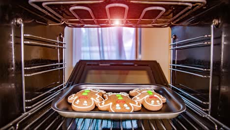 baking gingerbread man in the oven, view from the inside of the oven. cooking in the oven.