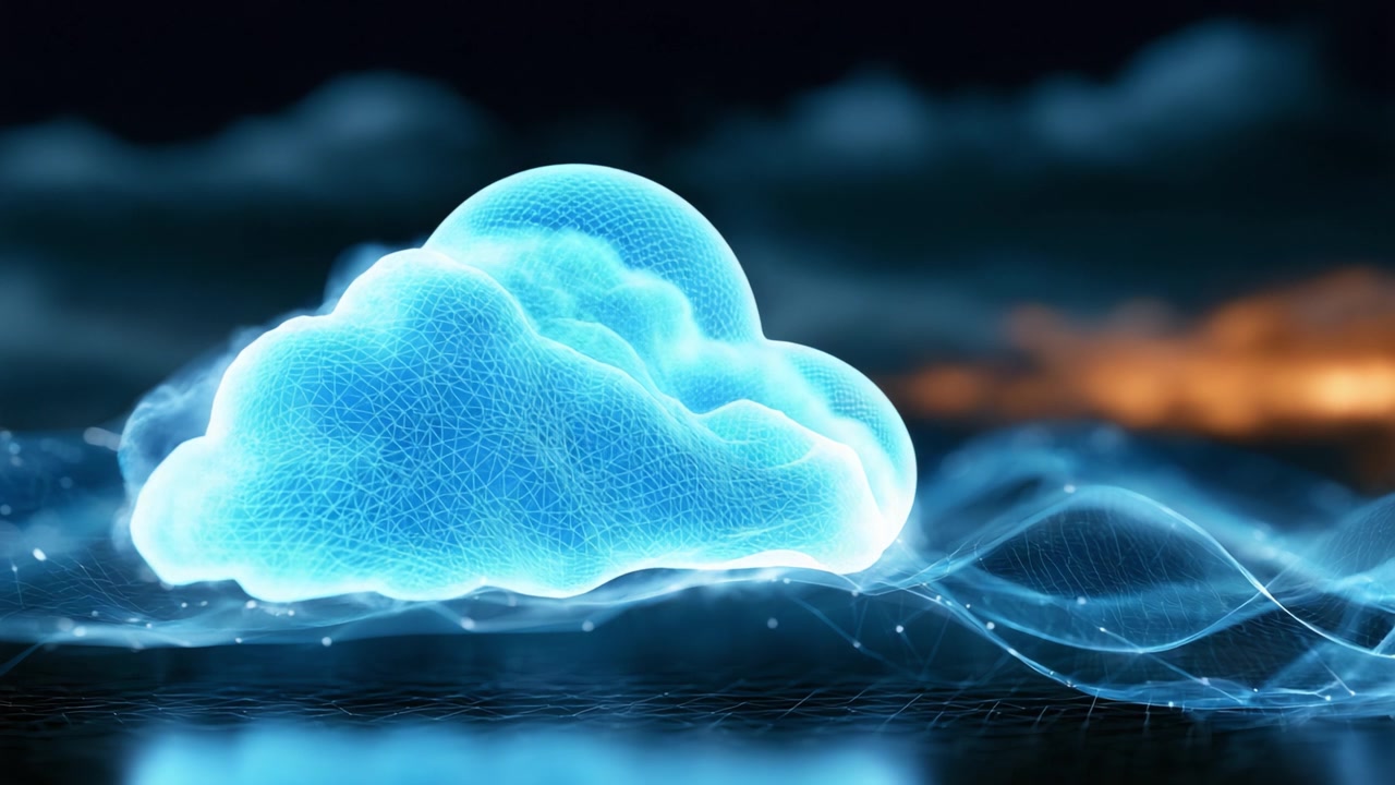 A Stunning Visualization of Blue Ethereal Clouds Surrounded by Soft Radiant Waves, Capturing the Essence of Digital Atmospheric Elements in Motion.