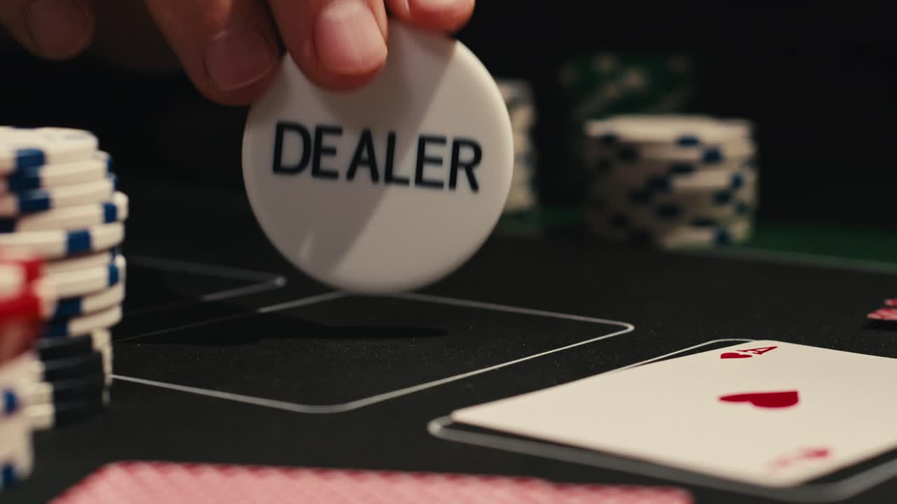 Mani che gestiscono fiches da poker su un tavolo verde, riflettendo un'intensa partita a poker con l'elemento di fortuna e abilità