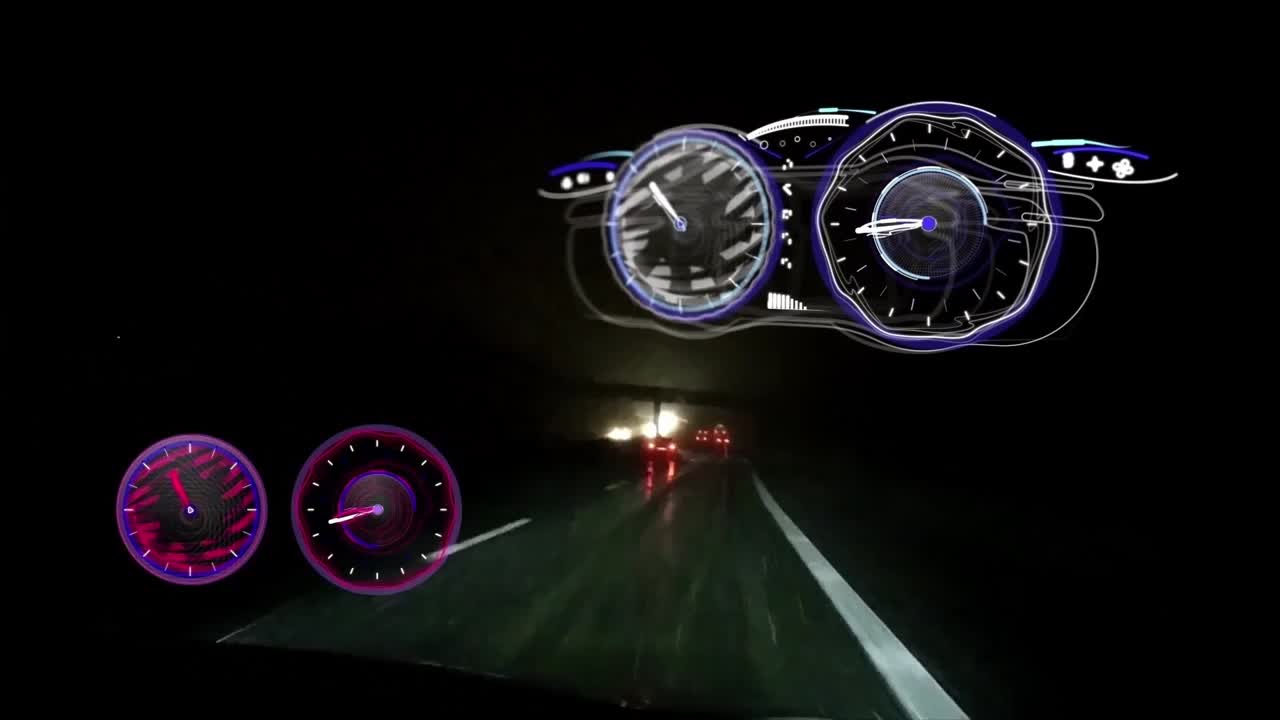 Futuristic Car Dashboard HUD Display on Night Highway
