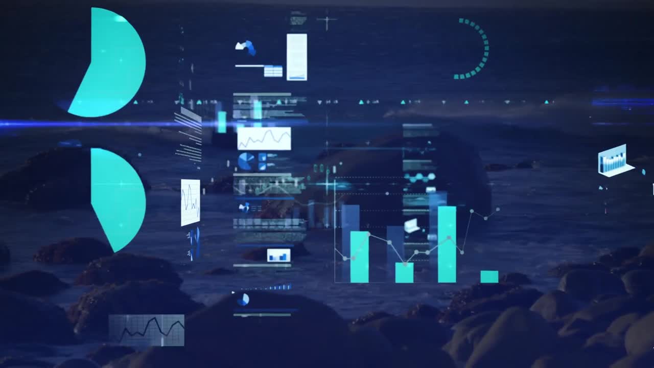 풍경에 대한 금융 데이터 처리의 애니메이션