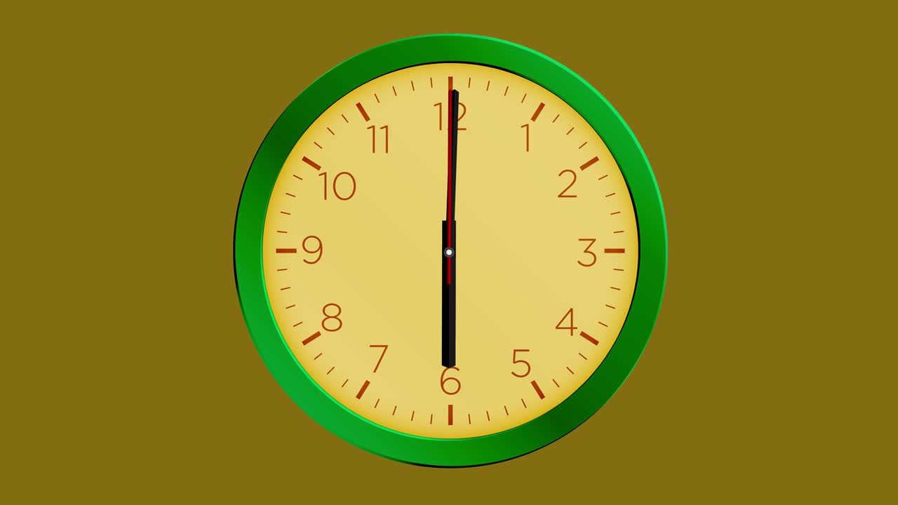 Clock timelapse looping 12 hours - Clock - Wall clock - Minimal abstract motion 3d rendering clock time concept time lapse hours - Clock Time Lapse - Clock time lapse loopable - 12 hours timelapse - Green color clock loop - Brown Background - Clock Time