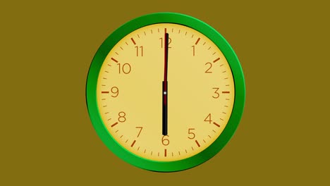 clock timelapse looping 12 hours - clock - wall clock - minimal abstract motion 3d rendering clock time concept time lapse hours - clock time lapse - clock time lapse loopable - 12 hours timelapse - green color clock loop - brown background - clock time