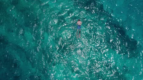 Man-swimming-in-crystal-clear-blue-water