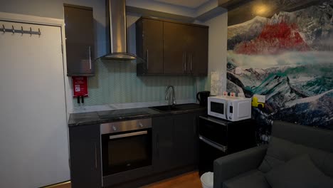 compact apartment kitchen with modern appliances and minimalist design, cozy and functional