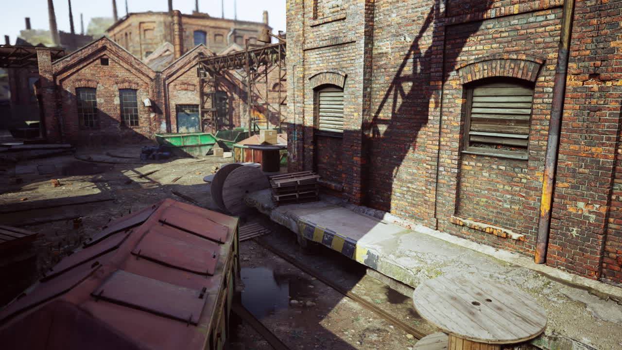 버려진 공업 건물에 판이 붙어있어요