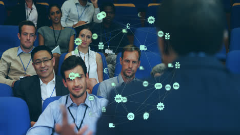 animación del procesamiento de datos sobre diversas personas de negocios en la reunión