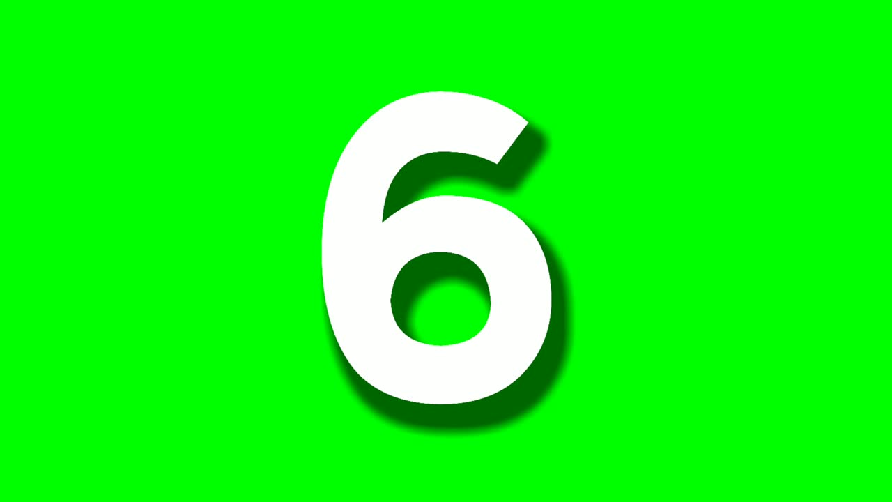 Numero sei 6, animazione cartone animato, schermo verde