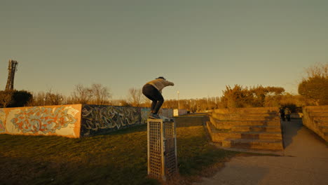 parkour jump at sunset